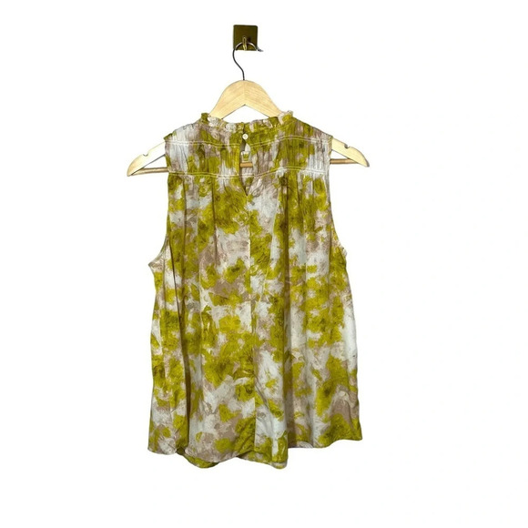 Joie Summer Porcelain Smocked Neck Sleeveless Blouse in Yellow/White Size M - Picture 15 of 15